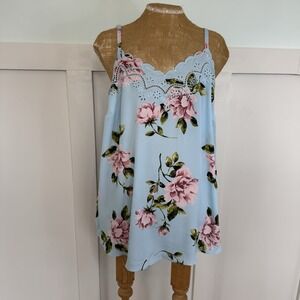 Torrid Sophie Camisole Top Women's 00 M/L Blue Floral Feminine Satin Eyelet